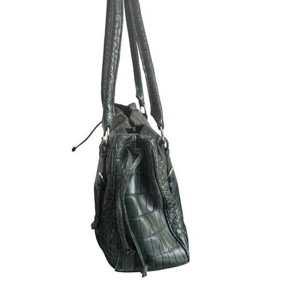 Suarez New York Women's Green Embossed Crocodile Exotic Leather Double Straps - Picture 3 of 13